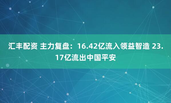 汇丰配资 主力复盘：16.42亿流入领益智造 23.17亿流出中国平安